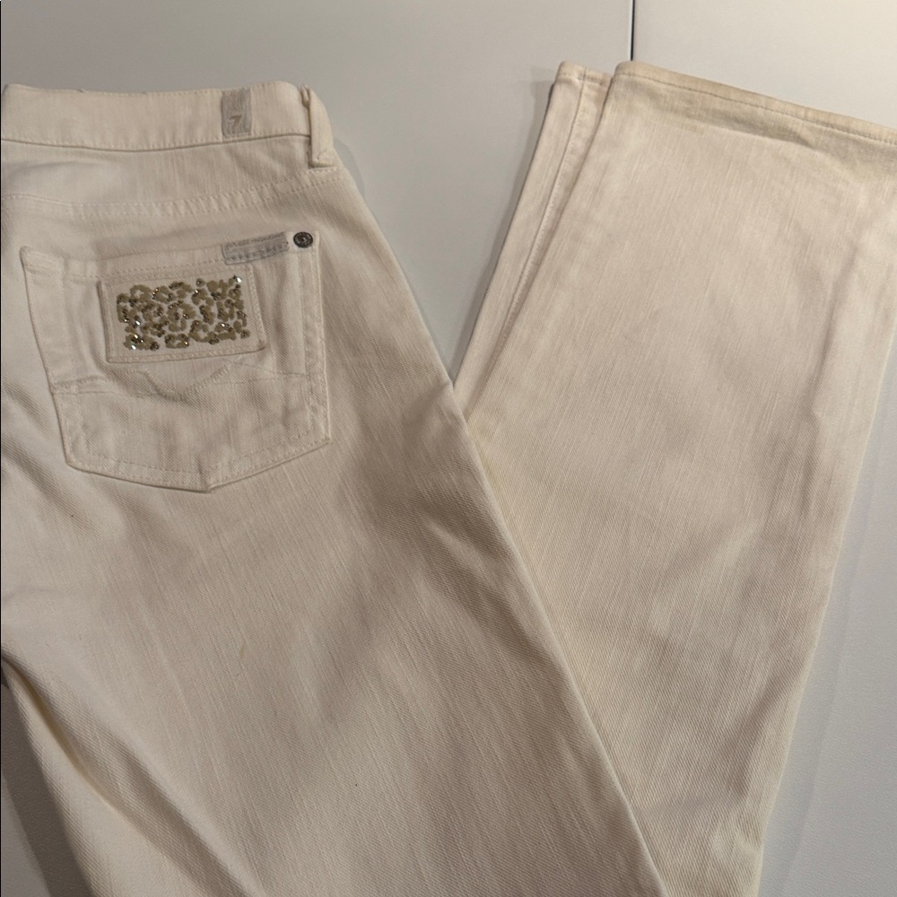 7 For All Mankind Cream Jeans with Beaded Pocket